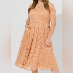 torrid Peach Lace Off-Shoulder Midi Dress